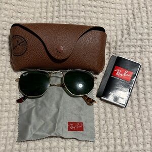 Ray-Ban Gold Hexagon Frame Sunglasses with Green Lenses